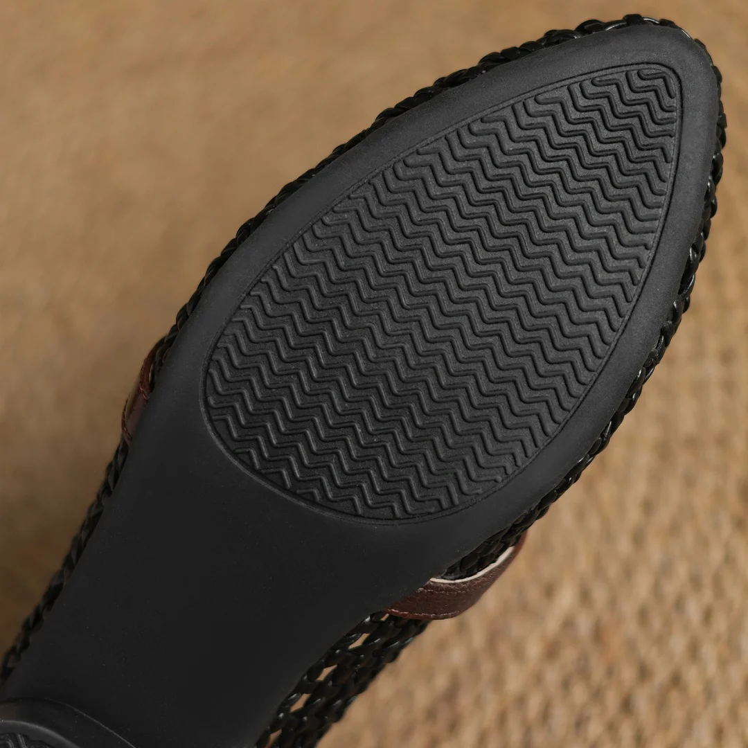 Soft Patchwork Genuine Leather Braided Microfiber Hollow-out Breathable Flats Loafers - Image 17