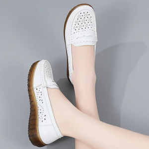 Rubber Round Toe Genuine Leather Flats Platform Slip On Loafers