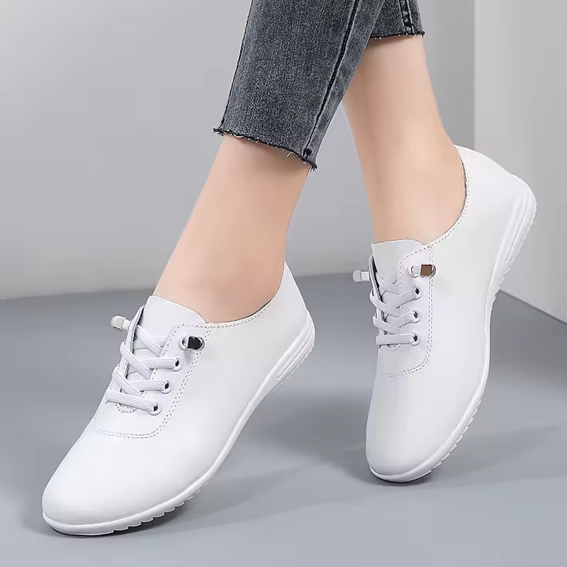 Soft Sewing Round Toe Lace Up Comfortable Genuine Leather Flats Shoes