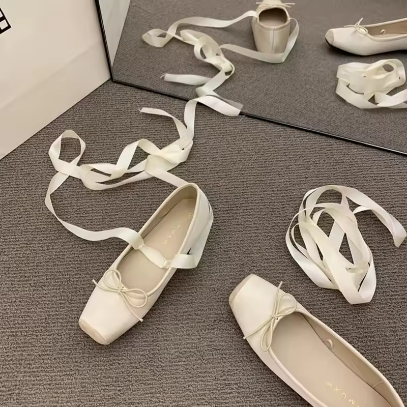 Soft Sole Cross Ankle Strap Ballet Flats Square Toe Shallow Sandals - Image 2