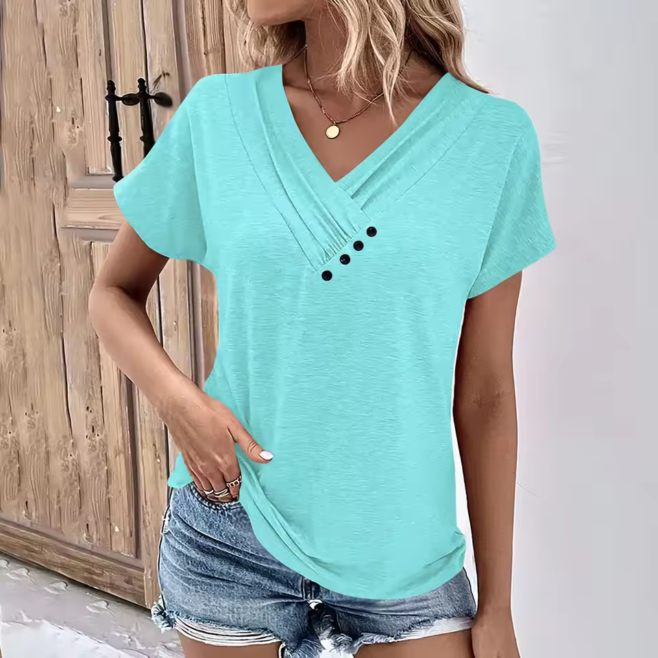 Solid Color V Neck Short Sleeve Basic Tops Tee Streetwear T-Shirts