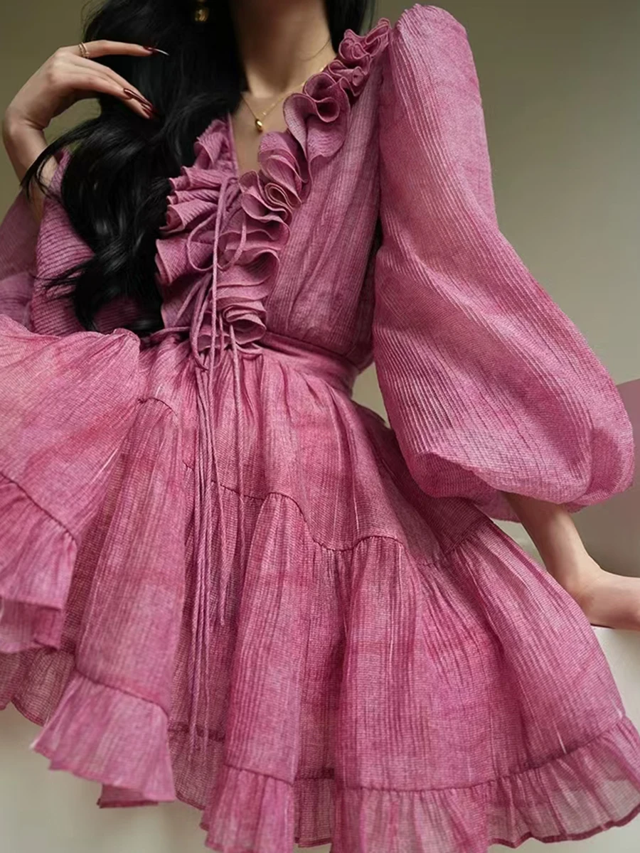 Solid Two Piece Set V Neck Long Sleeve Top High Waist Temperamment Skirt Elegant Sets - Image 8