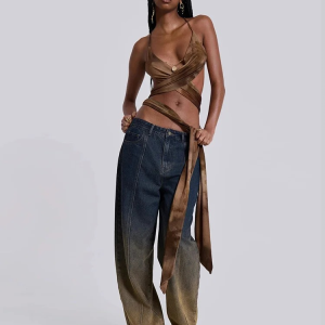 Spandex Sequined Solid Backless Lace Up Crop Short Tops