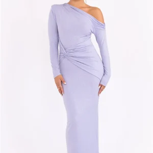 Sparkle Long Sleeve Inclined Shoulder Backless Bodycon Ruched Club Party Long Dress
