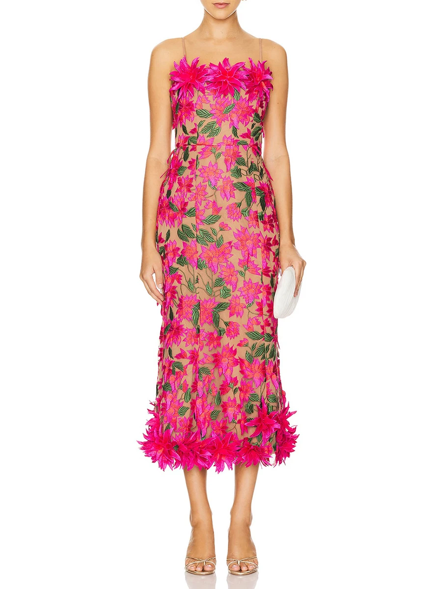 Spliced Appliques Strapless Sleeveless High Waist Temperament Dress