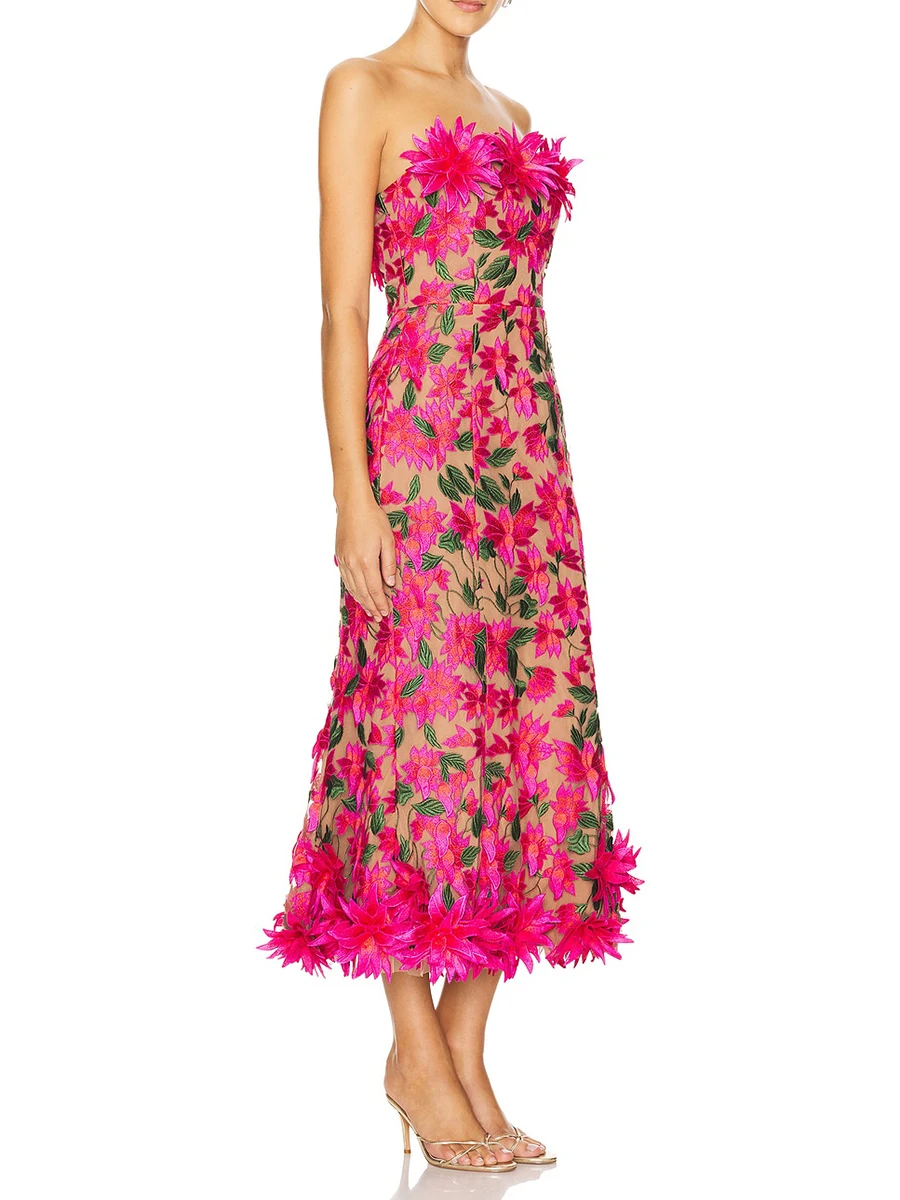 Spliced Appliques Strapless Sleeveless High Waist Temperament Dress - Image 2