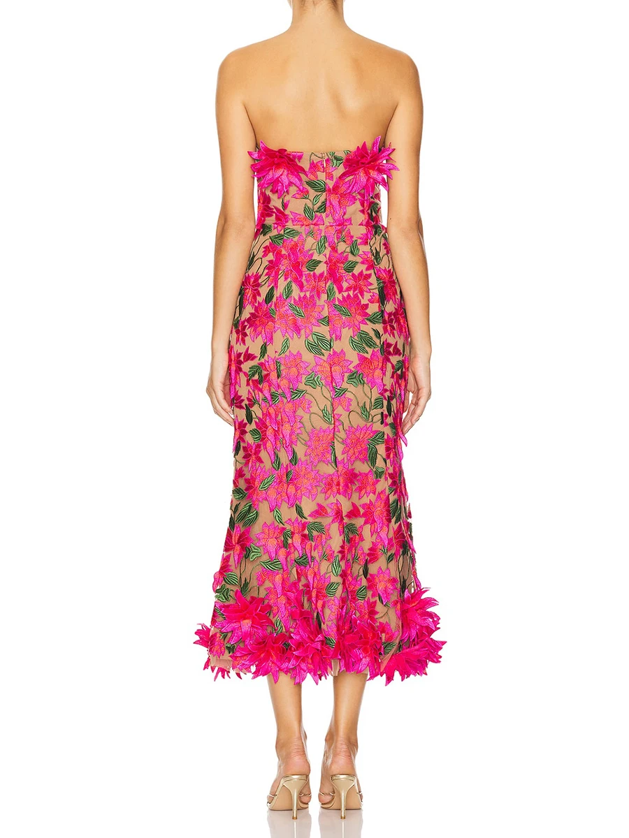 Spliced Appliques Strapless Sleeveless High Waist Temperament Dress - Image 3