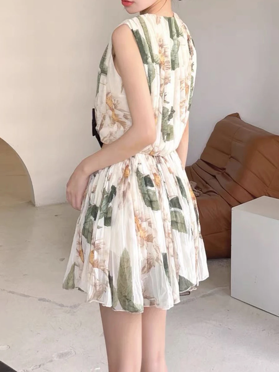 Spliced Bowknot V Neck Sleeveless High Waist Temperament Dress - Image 9