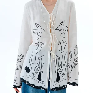 Spliced Lace V Neck Long Sleeve Tunic Temperament Shirts