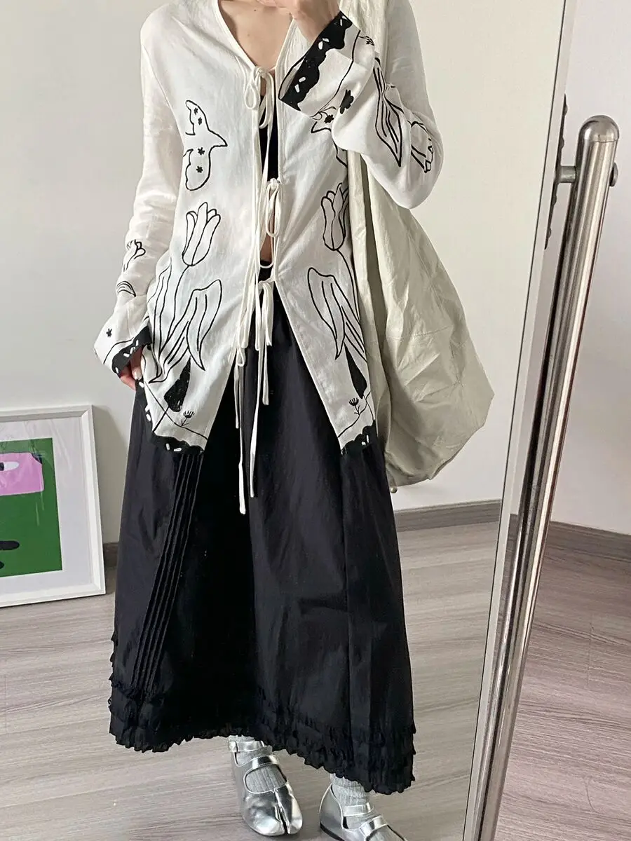 Spliced Lace V Neck Long Sleeve Tunic Temperament Shirts - Image 4