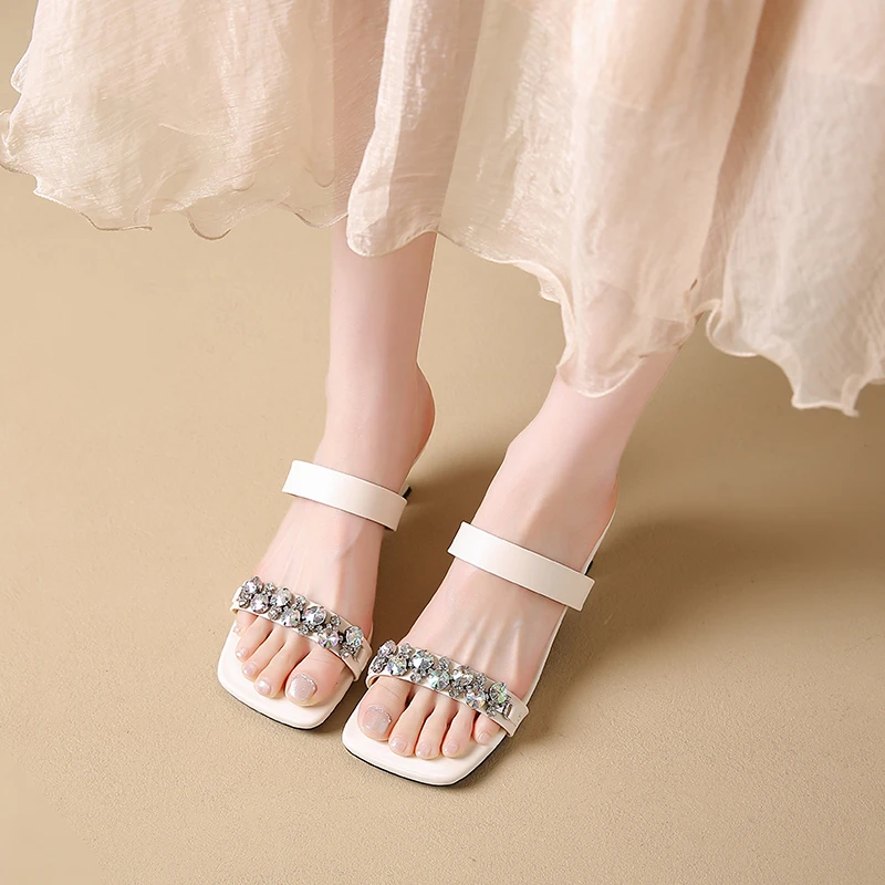 Luxury Crystal Square Toe High Evening Party Heels Sandals - Image 2