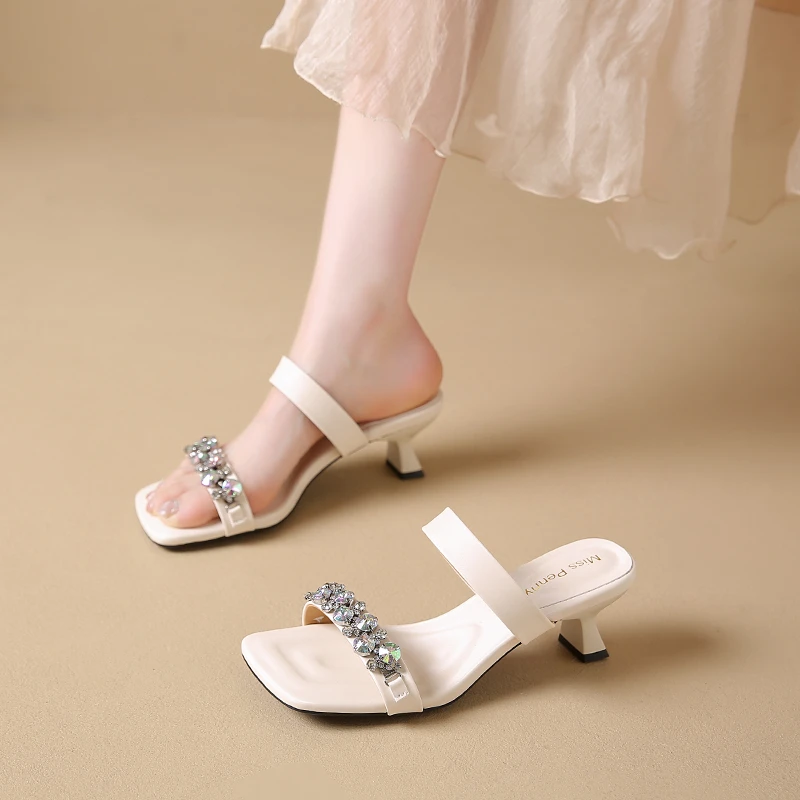 Luxury Crystal Square Toe High Evening Party Heels Sandals - Image 3