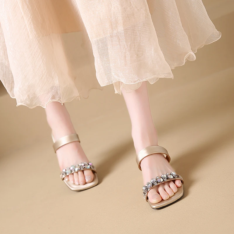 Luxury Crystal Square Toe High Evening Party Heels Sandals - Image 5