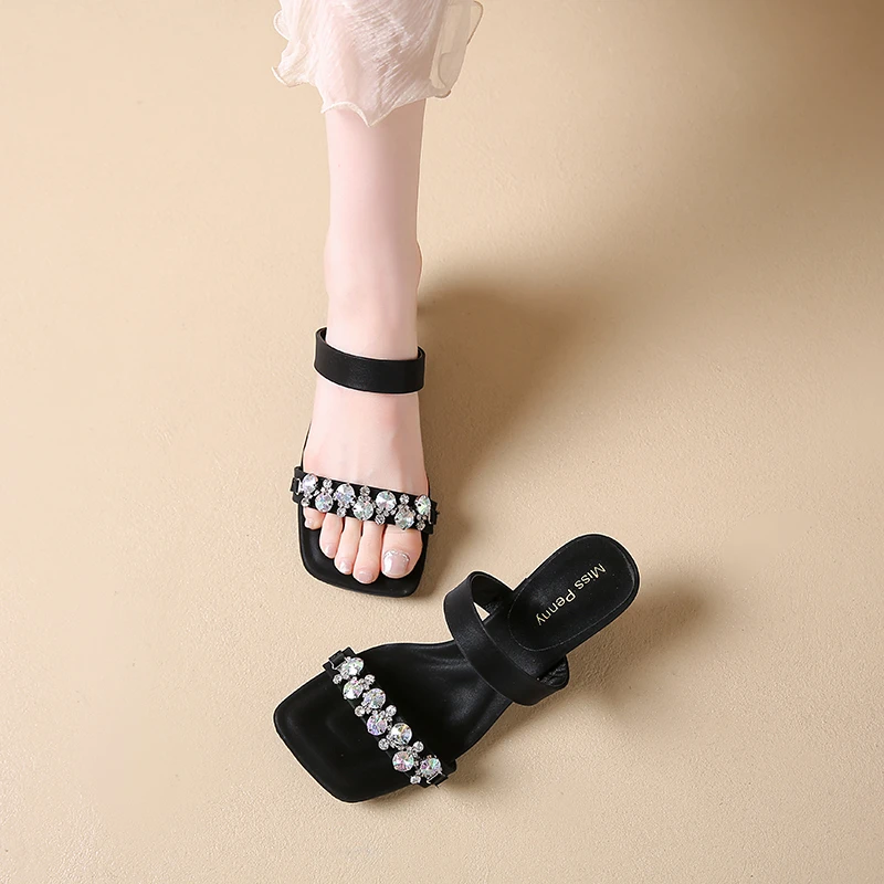 Luxury Crystal Square Toe High Evening Party Heels Sandals - Image 10