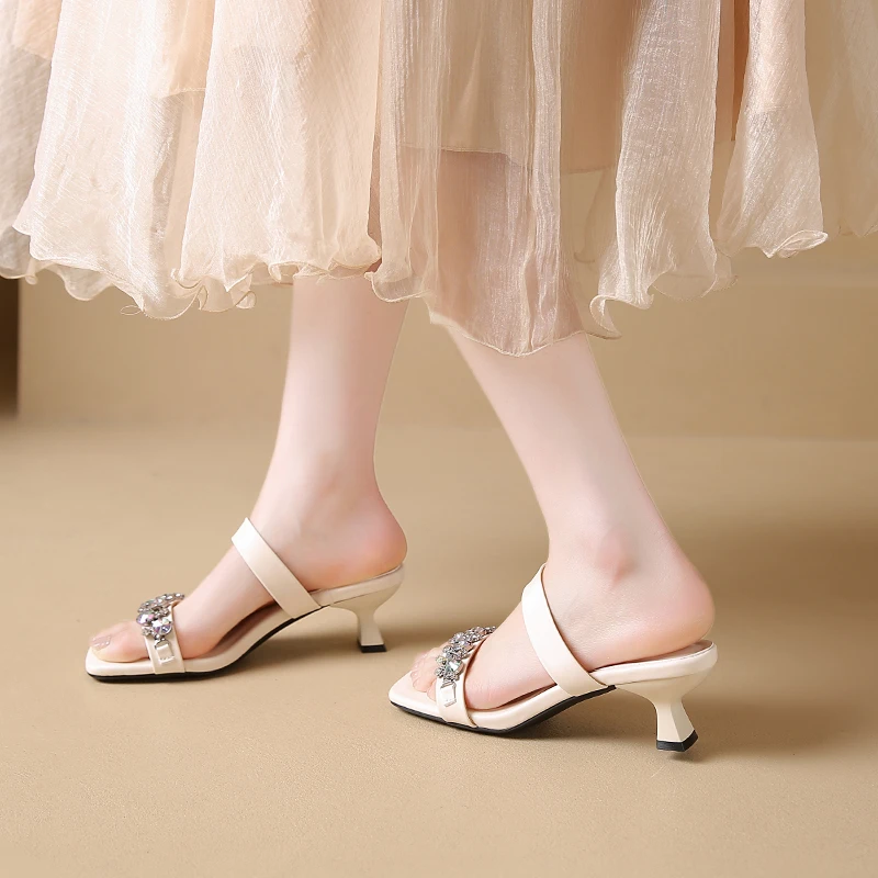 Luxury Crystal Square Toe High Evening Party Heels Sandals - Image 6