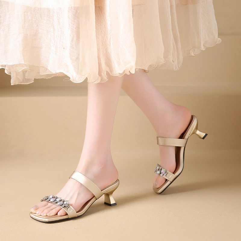 Luxury Crystal Square Toe High Evening Party Heels Sandals - Image 4