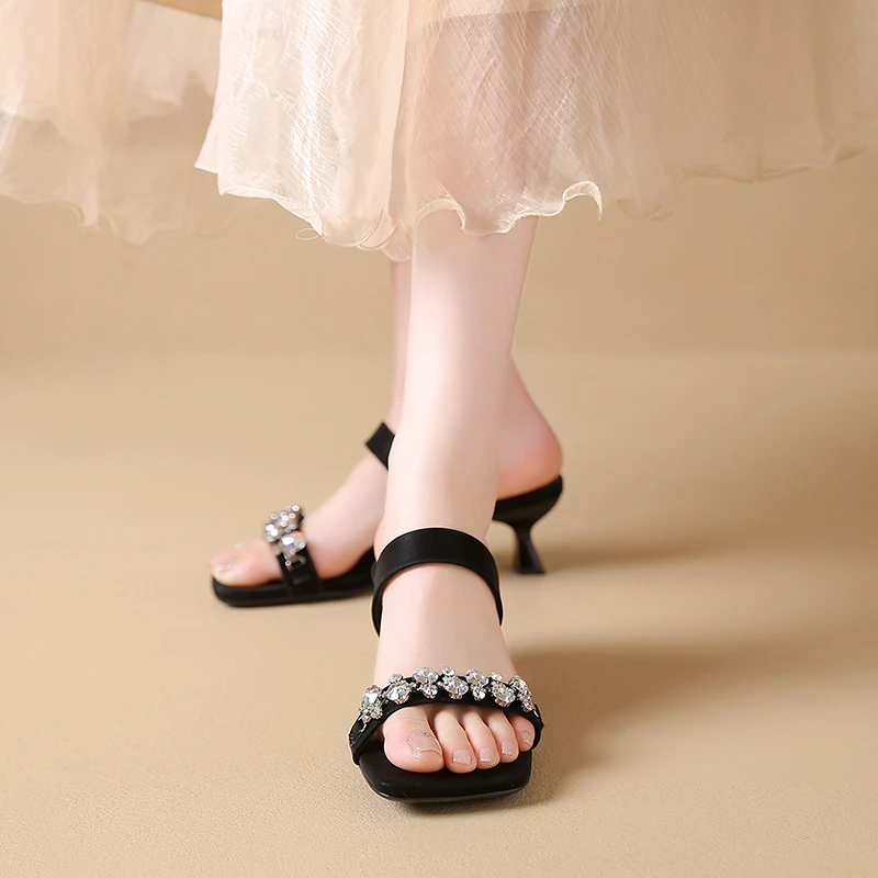 Luxury Crystal Square Toe High Evening Party Heels Sandals - Image 13