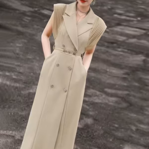 Suit Collar Design Temperament Pleated Sleeveless Blazer Dress
