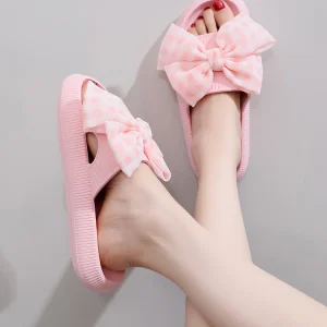 Sweet Flower Bow Thick Platform Indoor Bathroom Flip Flops Cloud Slippers