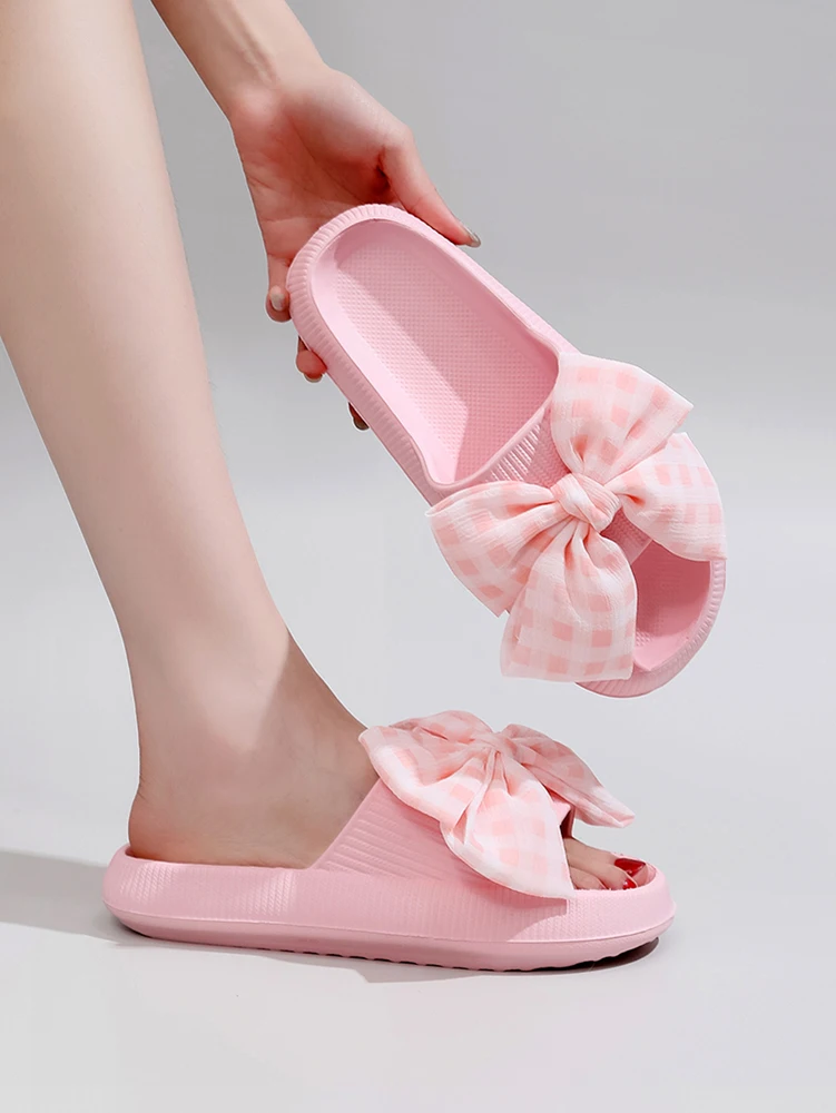 Sweet Flower Bow Thick Platform Indoor Bathroom Flip Flops Cloud Slippers - Image 5