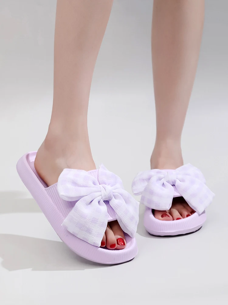 Sweet Flower Bow Thick Platform Indoor Bathroom Flip Flops Slippers - Image 3