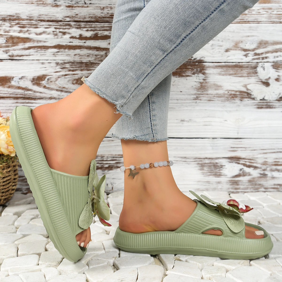 Sweet Flower Versatile Comfort Soft Flat Thick Sole Beach Style Slippers - Image 9