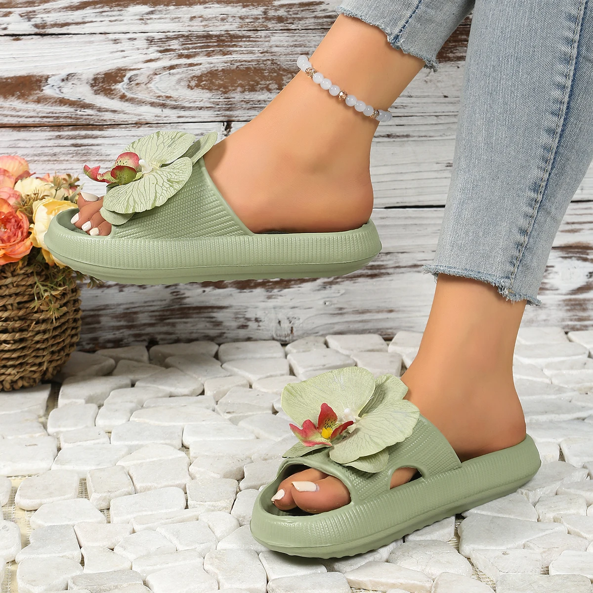 Sweet Flower Versatile Comfort Soft Flat Thick Sole Beach Style Slippers - Image 11