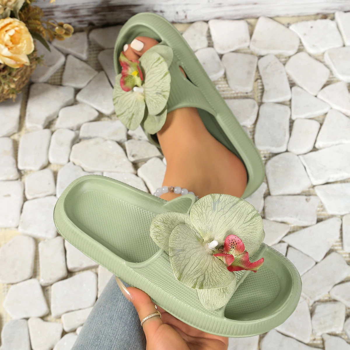 Sweet Flower Versatile Comfort Soft Flat Thick Sole Beach Style Slippers - Image 7