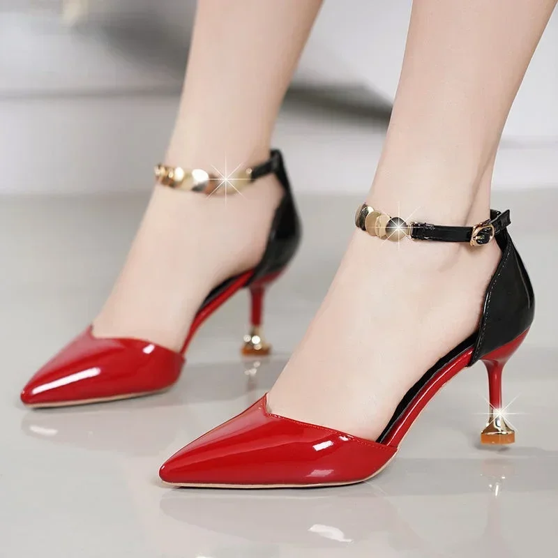 Sweet Synthetic Pointed Toe Buckles Strap Stiletto Thin High Heels