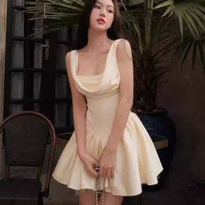 Swinging Neck Lace-up Princess A-Line Sleeveless Backless Slim Dresses