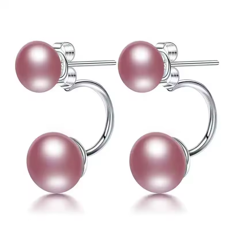 Classic Freshwater Pearl Tibetan 925 Sterling Silver Semi-Round Stud Earrings - Image 9