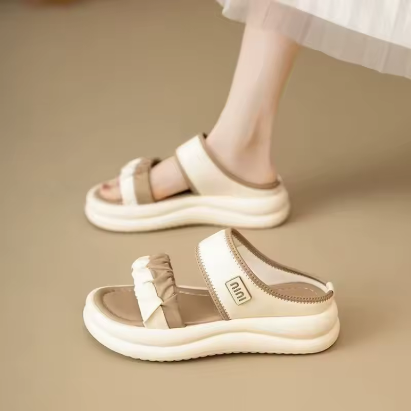 Textured Straps Elastic Band Minimalist Chunky Sole Comfort Platform Sandals - Image 4