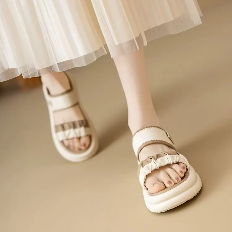 Textured Straps Elastic Band Minimalist Chunky Sole Comfort Platform Sandals