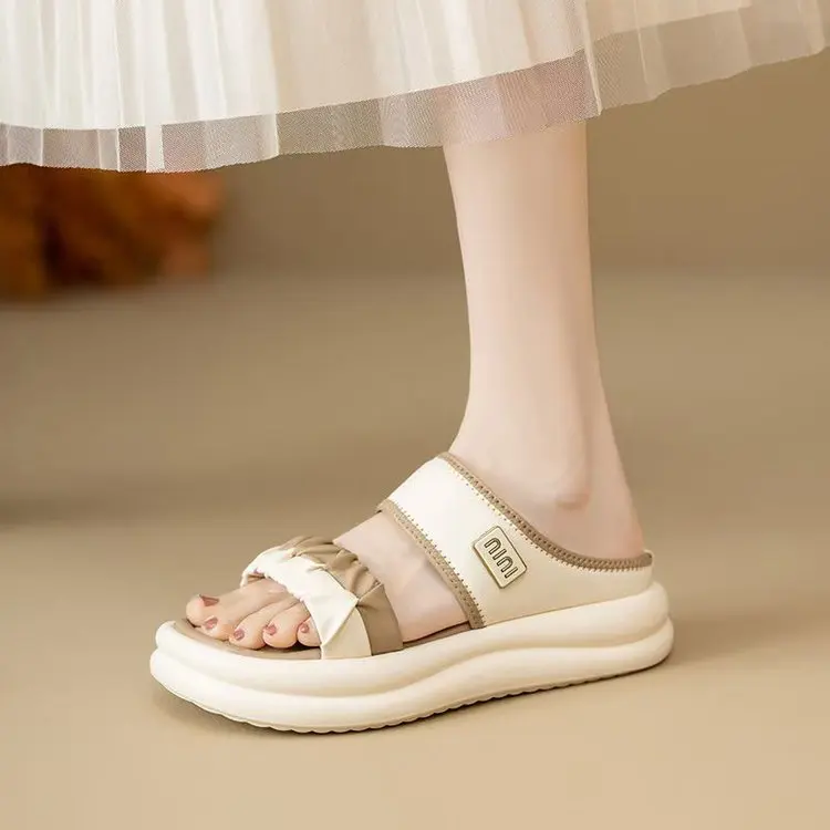 Textured Straps Elastic Band Minimalist Chunky Sole Comfort Platform Sandals - Image 5