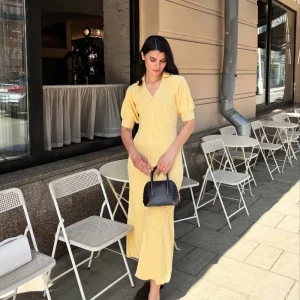 Trendix Slit Short Sleeve Patchwork High Waist Maxi Street Casual Dress