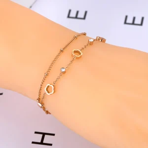 Trendy Bohemia Stainless Steel Double-layer Crystal Flower Chain Charm Bracelets