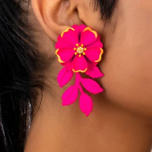Trendy Double Layered Flower Leaf Jewelry Accessories Hot Sale Party Earrings