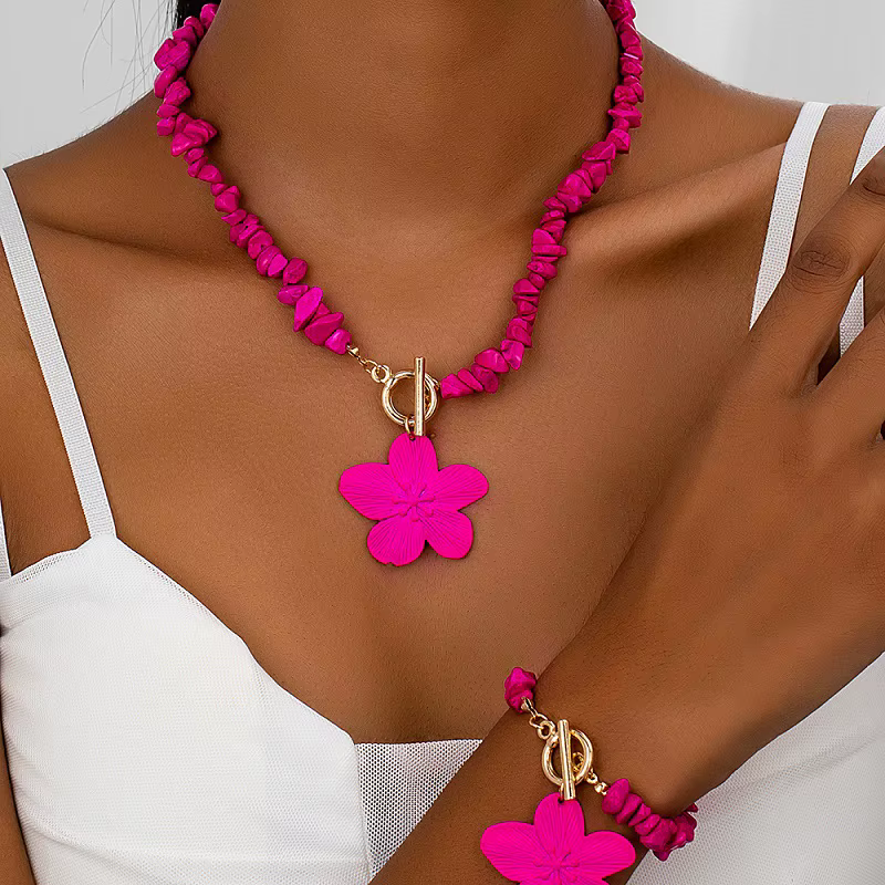 Trendy Iron Alloy Plant Flowers Pendant Bracelet Jewelry Set
