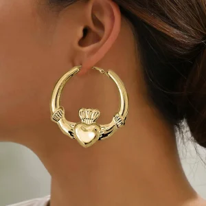 Trendy Zinc Alloy Geometric Metal Heart Hoop Earring