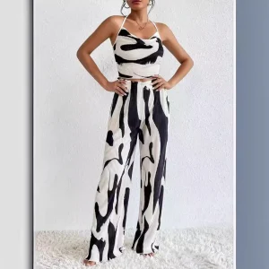 Sleeveless Zipper Fly Top High Waist Office Lady Pant Two Piece Set