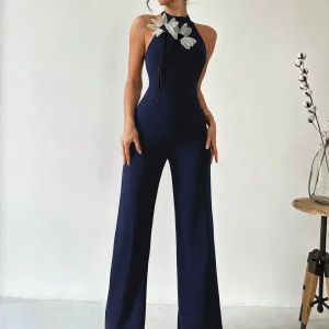 Unique Design Decorative Patchwork Flowers One-piece Jumpsuit