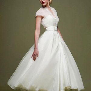 Casual V-Neck Short Sleeves A-Line Ankle-Length Bridal Dresses