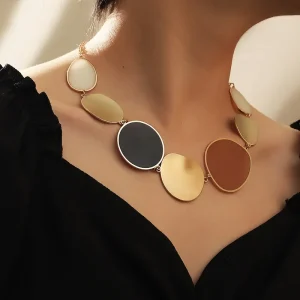 Vintage Big Round Wafer Dangle Statement Boho Metal Disc Pendant Choker Necklace