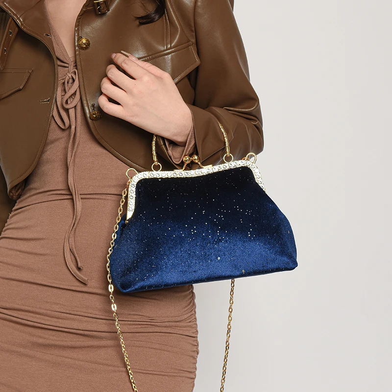 Vintage Designer With Chain Bags Lock Shell Clip Retro Evening Handbags - Image 4