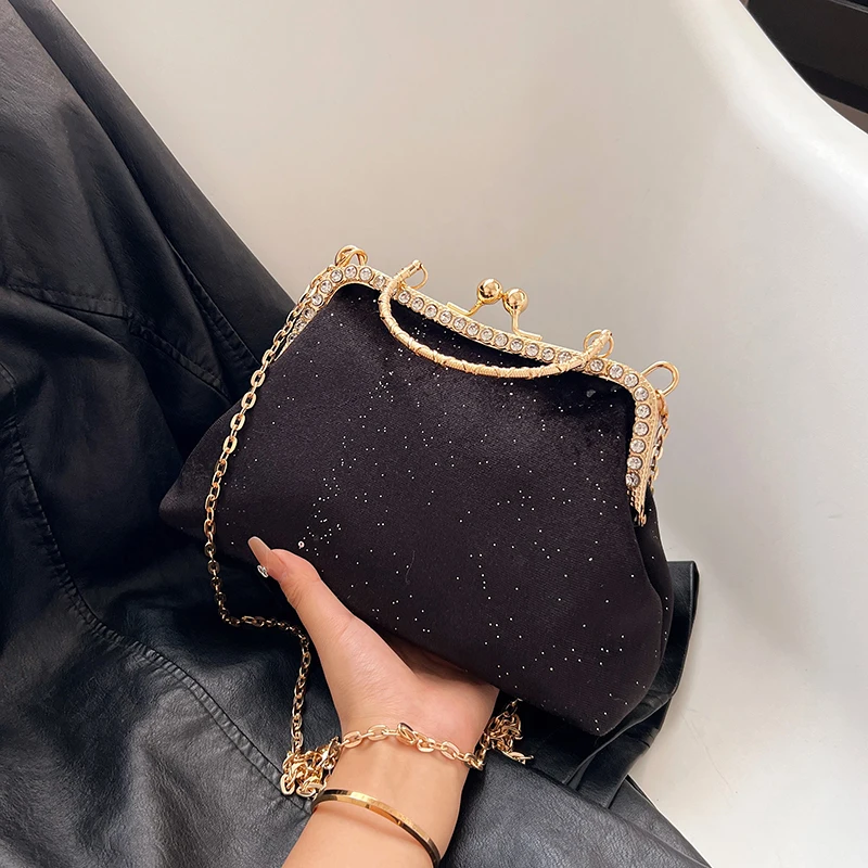 Vintage Designer With Chain Bags Lock Shell Clip Retro Evening Handbags - Image 42