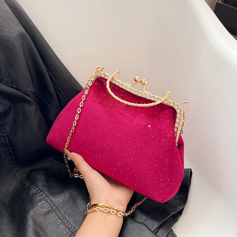 Vintage Designer With Chain Bags Lock Shell Clip Retro Evening Handbags - Image 21