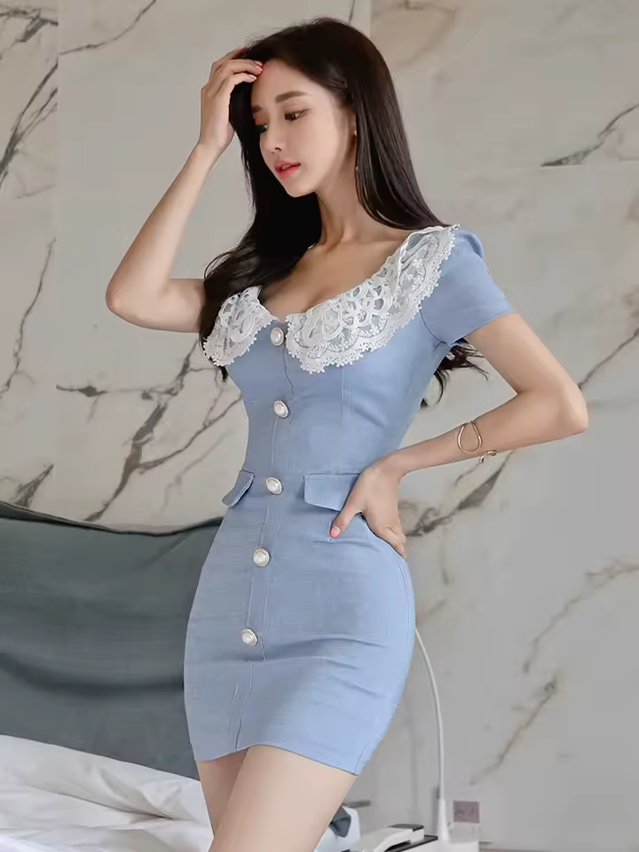 Vintage Elegant Office Sweet Turn-down Collar Slim Mini Vestidos Street Pencil Short Dress - Image 3