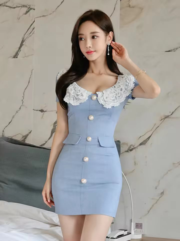 Vintage Elegant Office Sweet Turn-down Collar Slim Mini Vestidos Street Pencil Short Dress