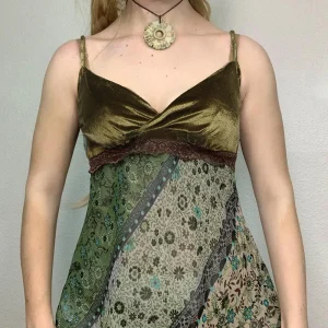 Vintage Floral Printed Lace Asymmetrical Camisole Spaghetti Strap Vest Velvet Sleeveless Tank Tops