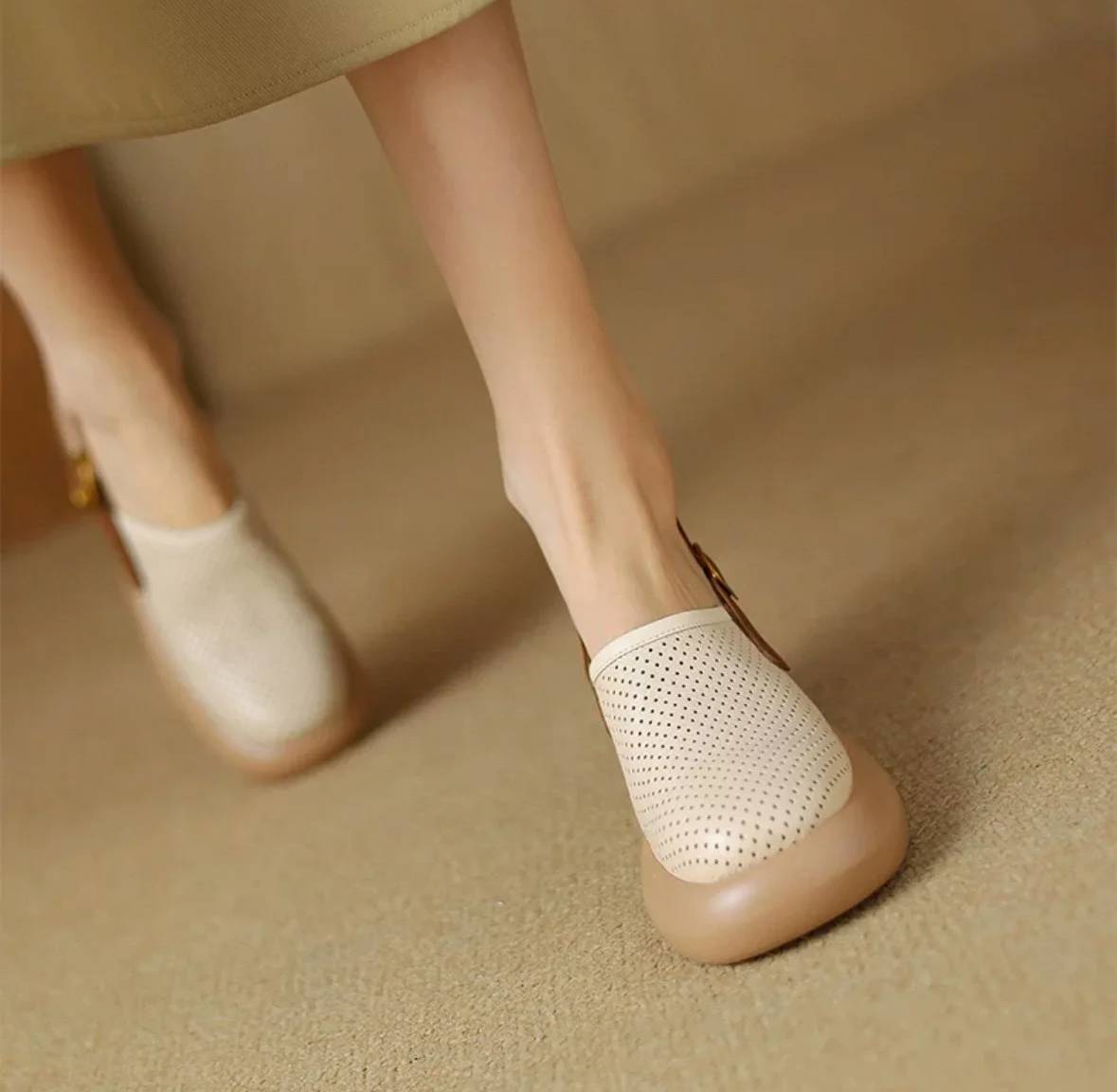 Vintage Hollow Chunky Platform Soft Thick Sole Buckle Strap High Heels Sandals - Image 9